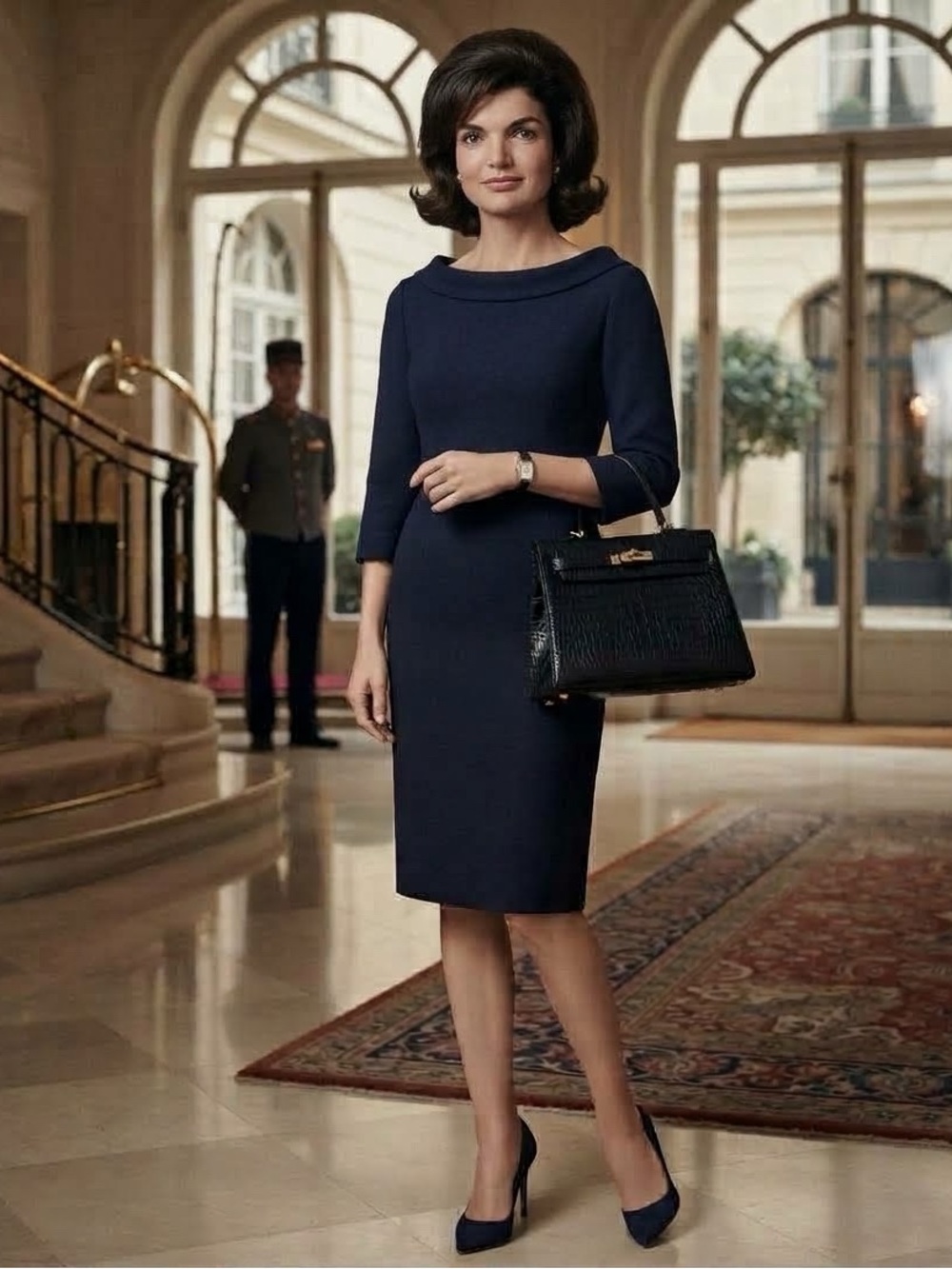 Rickie Freeman for Teri Jon Black Jackie-O Crepe Sheath Dress Size16